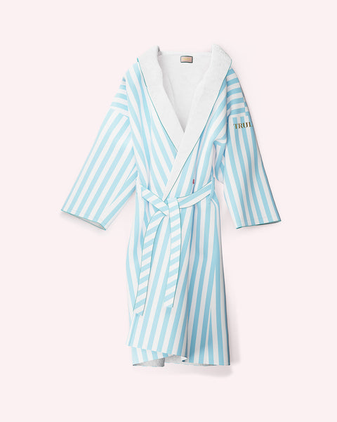 Navy & White Stripe Seersucker Dressing Gown | New & Lingwood